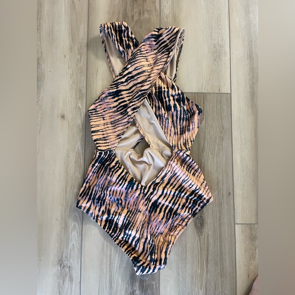 Ulla Johnson Keiran Maillot one-piece swimsuit tie dye tiger print, cutout Large - Picture 5 of 7